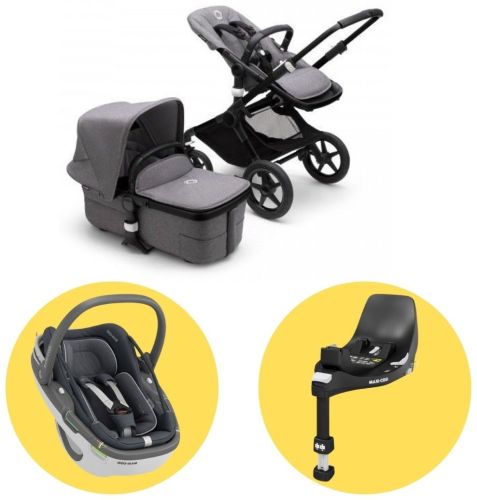 FOX 3 kompletní set - Black / Grey Melange + MAXI-COSI Coral 360 Essential Graphite + MAXI-COSI Fami