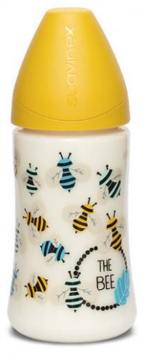 Láhev kulatá savička silikon 270 ml - Žlutá včela
