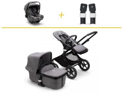Fox 3 kompletní set BLACK/GREY MELANGE-GREY MELANGE + autosedačka + adaptéry na autosedačku