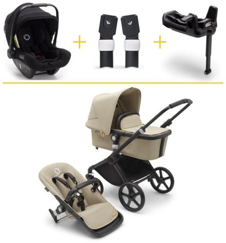 Kompletní set Fox Cub Black/Deset Beige+autosedačka Turtle Air by Nuna+báze+adaptéry