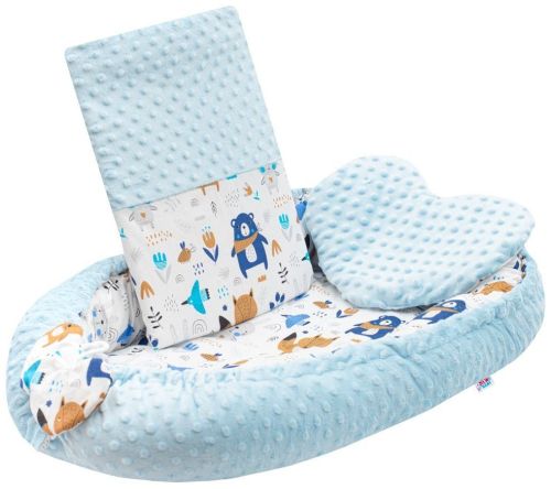 Luxusní hnízdečko s polštářkem a peřinkou New Baby z Minky modré