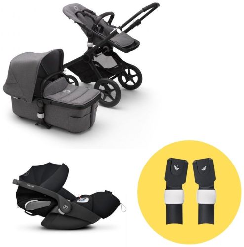 Akční set FOX 2 komplet Black/Grey Melange + Cybex Cloud Z Deep Black + Zdarma Adaptéry Bugaboo