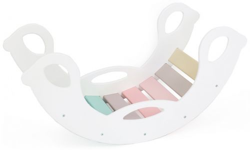 Dřevěná montessori houpačka SwingMe – bílá / duha