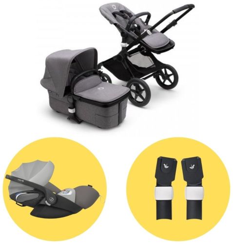 FOX 3 kompletní set - Black / Grey Melange + CYBEX Cloud Z i-Size Soho Grey + Adaptéry