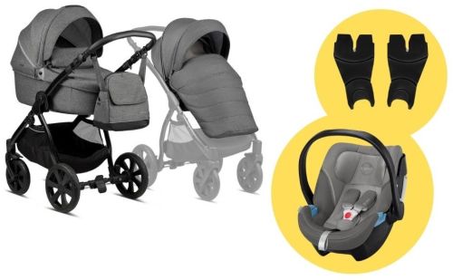 Fjordi 2022 2v1 Dark Grey + Adaptéry + Cybex Aton 5 Soho Grey