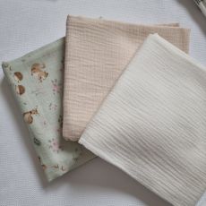 Set 3 mušelínových plenek 80 × 80 - smetanová, natur, zvířátka