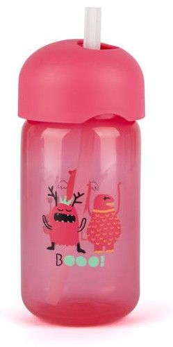 Lahvička s brčkem Booo 340 ml - Růžová