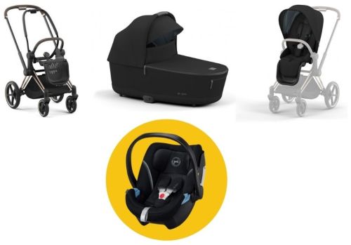 Kompletní set Priam Deep black + autosedačka Cybex Aton 5 ZDARMA