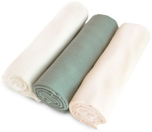 Set 3 mušelínových plenek 80 × 80 - smetanová, starozelená, natur
