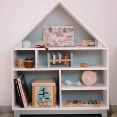 Montessori domečková police Woodle - bílá/šedá