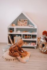 Montessori domečková police Woodle - bílá/šedá