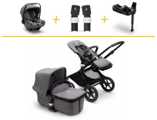 Fox 3 kompletní set BLACK/GREY MELANGE-GREY MELANGE + autosedačka + základna + adaptéry na autose