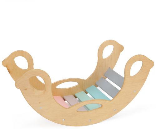 Dřevěná montessori houpačka SwingMe – přírodní dřevo/duha