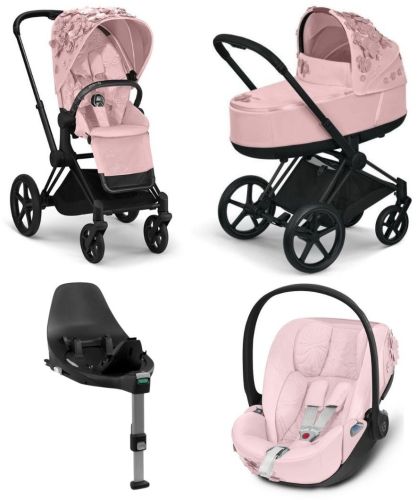 Kompletní set Priam Lux Carry Cot Simply Flowers Light Pink + Matt Black