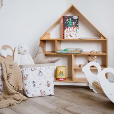 Montessori domečková police Woodle - přírodní dřevo/bílá