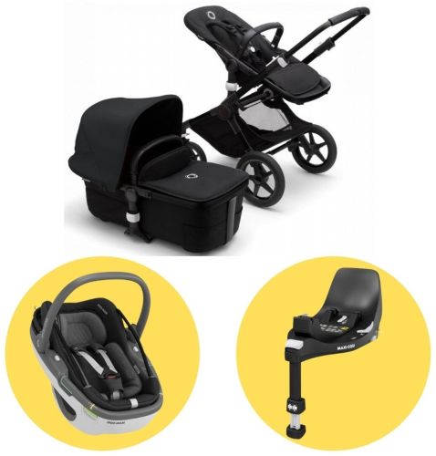 FOX 3 kompletní set - Black / Midnight Black + MAXI-COSI Coral 360 Essential Black + MAXI-COSI Famil
