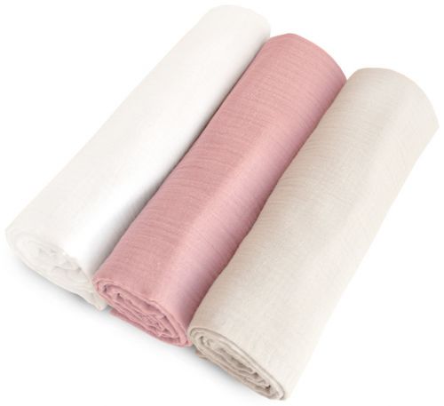 Set 3 mušelínových plenek 80 × 80 - bílá, mauve, bílá káva