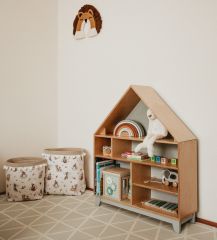 Montessori domečková police Woodle - přírodní dřevo/šedá