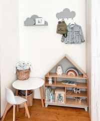 Montessori domečková police Woodle - přírodní dřevo/šedá